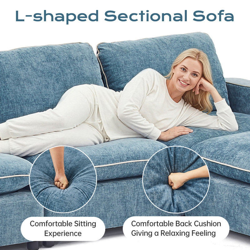 6-Piece U-Shaped Blue Chenille Modular Sectional With Storage Arm, Blue Chenille