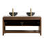 Meuble-lavabo de salle de bain INDIGO 60 po, armoire de rangement autoportante en contreplaqué avec 4 portes diagonales et tablette ouverte, 2 lavabos en céramique à motif de pierre noire et plateau en pierre frittée blanc de Carrare, grain de bois noyer foncé-131095733