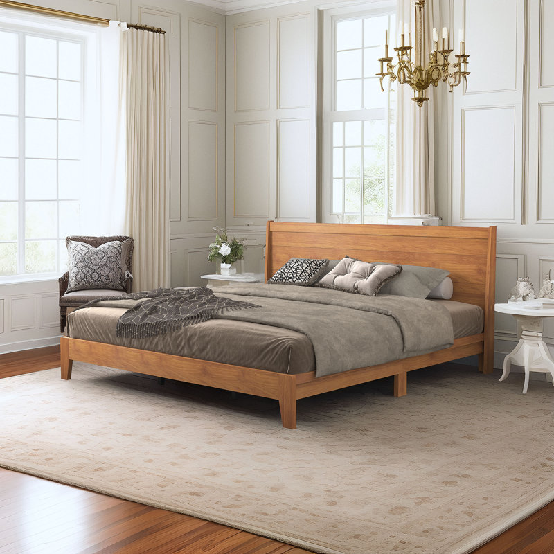 Branquinha Modern King Bed With Headboard, Amber Walnut, King