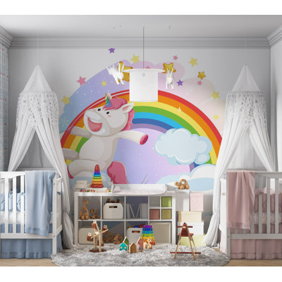 Murale pelez et collez de qualité supérieure - Ciel arc-en-ciel de licorne