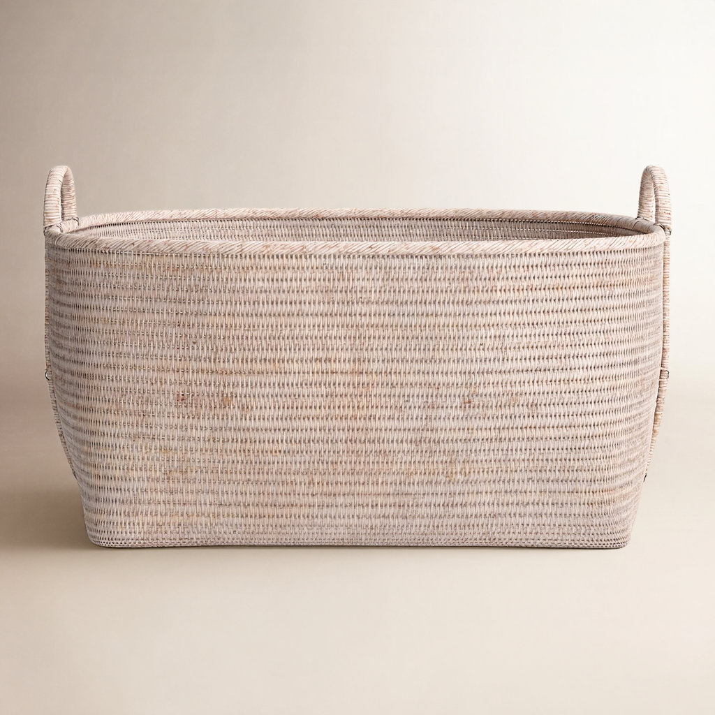 Thelma Handmade Rattan Decorative Basket 1, 14" H x 25" W x 22" D, White Wash