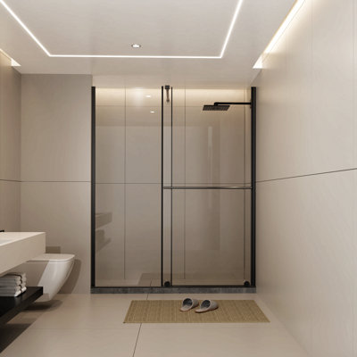 Glass Shower Door, 72 In.H Shower Sliding Door Walk-In Shower Screen Dual Usage,1/4 Inch Thick Glass Panel With Stainless Steel Handle, Supporting Bar, Black