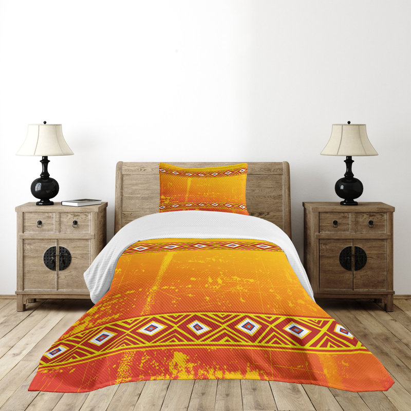 Twin White and Orange Polyester Kids Bedspread Set