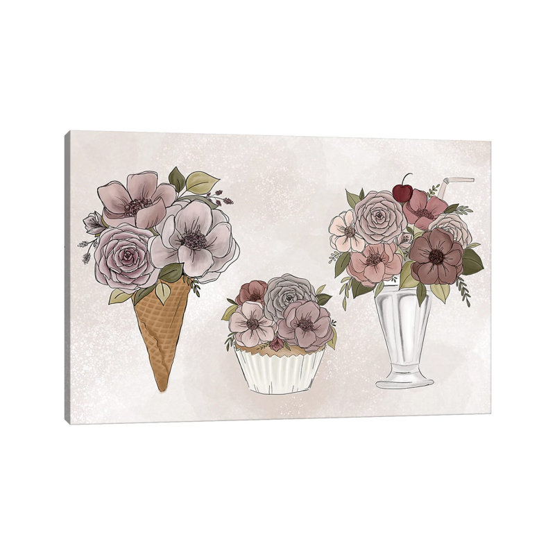 Floral Desserts 1 Piece Wrapped Canvas Wall Art, 20.32 cm H x 30.48 cm W