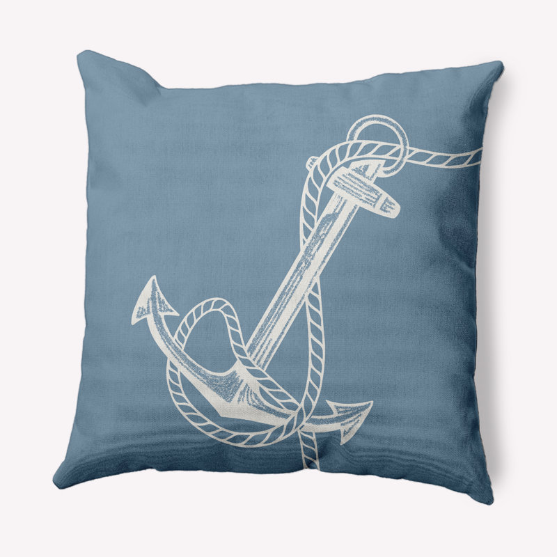 Nautical Nights Anchor & Rope Outdoor Pillow Cover & Insert, Square 18" H x 18" W, Dusty Smoke