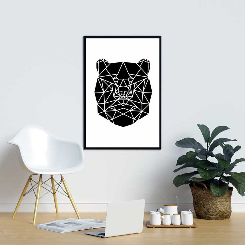 Tête d'ours géométrique - Toile encadrée noire