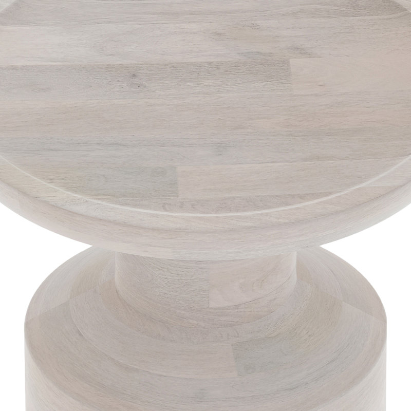 Haynes 16"W Solid Mango Wood Round Boho Accent Table with Sculptural Design, White Wash