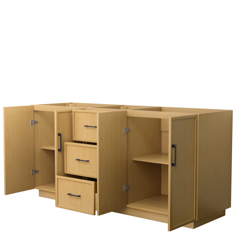 Elan TK 71" Freestanding Double Bathroom Vanity Base Only, Beige, Matte Black