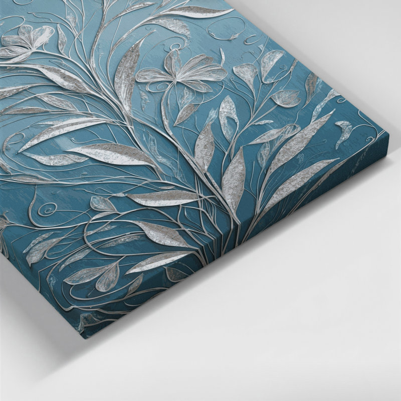 "Abstract Florals 97", art mural sur toile bleue, 30" H x 20" W