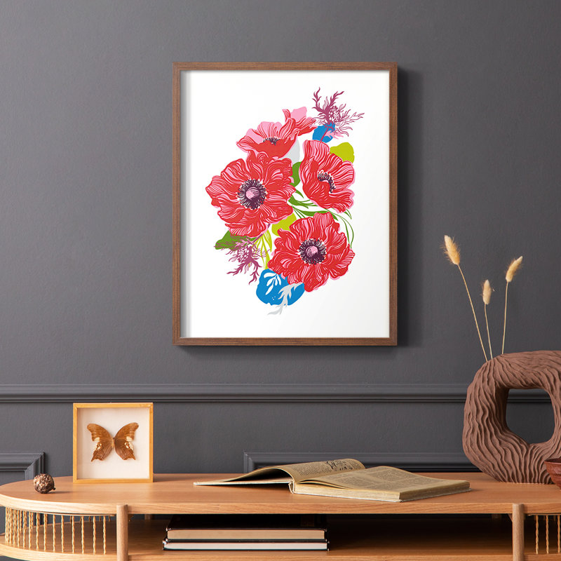 Brilliant Poppies I, reproduction encadrée - bois massif, Brun, H 14 po x l 11 po