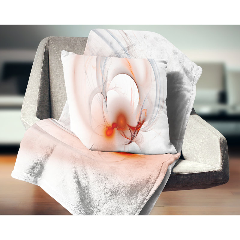 Nébuleuse fractale galactique - coussin abstrait imprimé, 18 po x 18 po, Blanc / rouge, Coussin décoratif