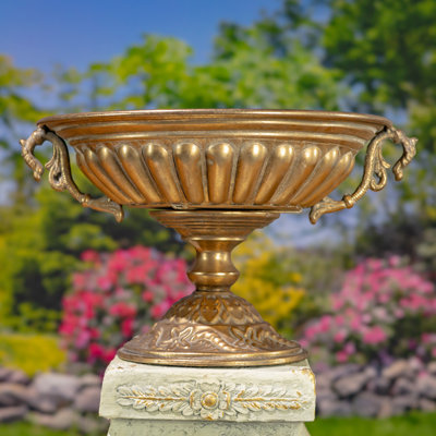 11.2" Tall Frosted Gold Metal Urn "Aeneas"