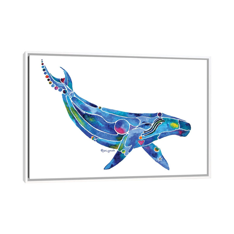 " Whale Humpback Ocean " by Jo Lynch, 18" H x 26" W x 1.5" D, No Matte, White Framed Canvas