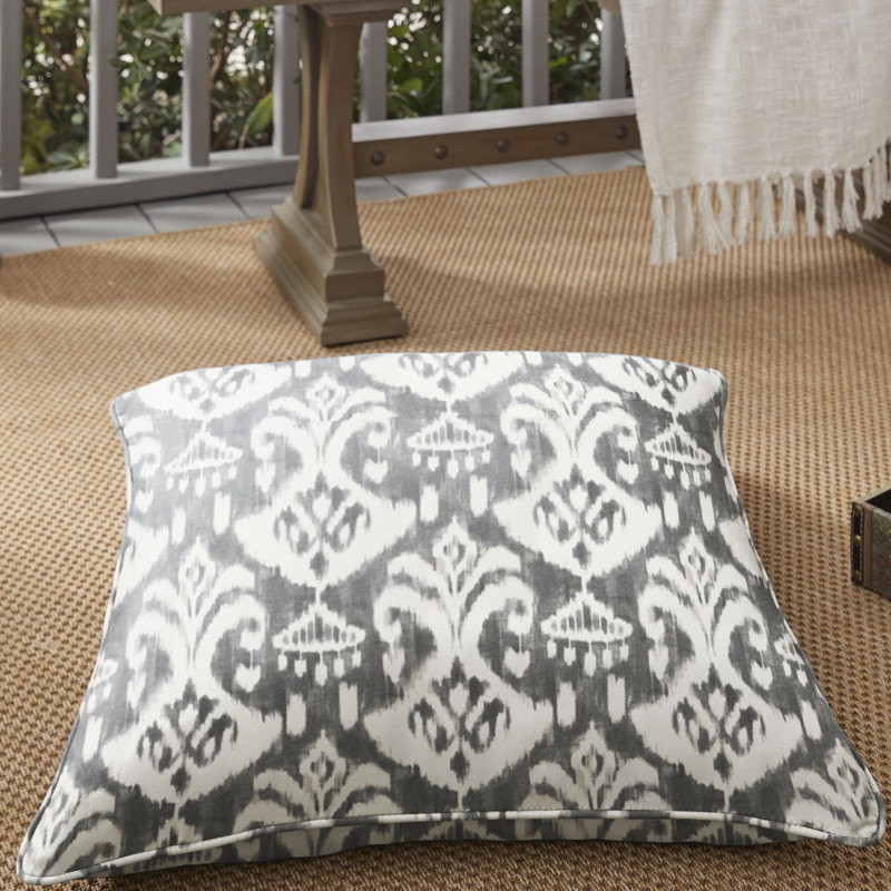 Reagan Ikat Outdoor Throw Pillow, Gray/Beige