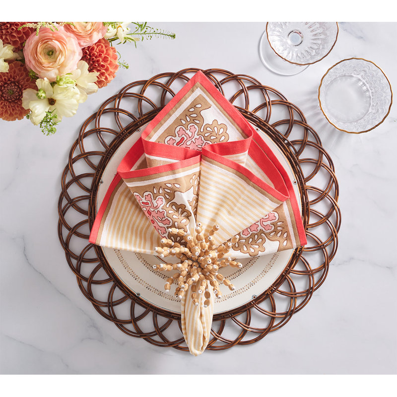 Filigree Napkin, White/Brown/Coral