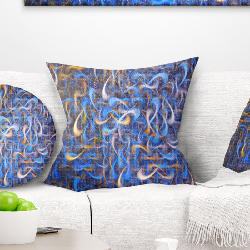 Bleu doré, aquarelle, art fractal - coussin abstrait imprimé, 18 po x 18 po, Coussin décoratif