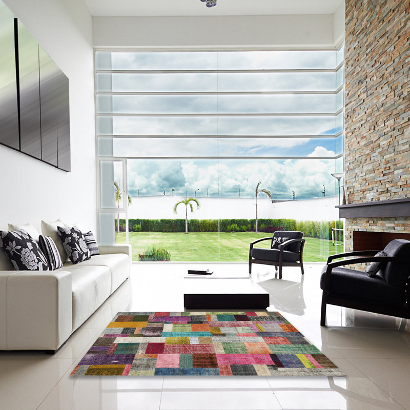 Tapis brun/vert/rouge contemporaine Yayla, Carré 4 pi