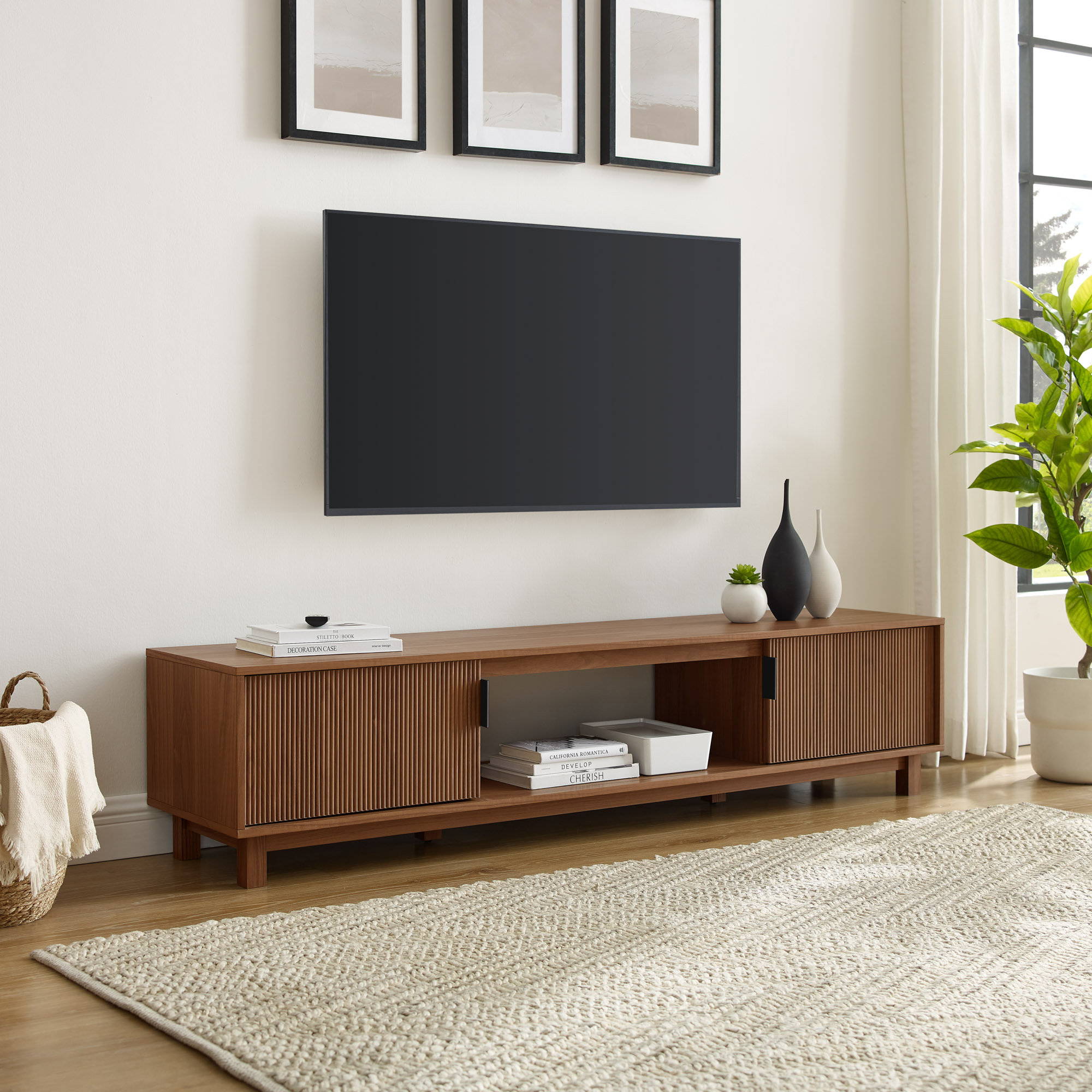 Red Barrel Studio® Farmann Reeded 2-Door TV Stand & Reviews | Wayfair