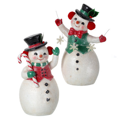 9" Paper pulp Retro Snowman with Candy Canes and Garland