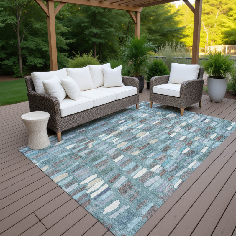 Machine Washable Indoor/Outdoor Karr ACN2377 Stripes Rug, Rectangle 8' x 10'
