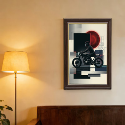 Art mural antique sur toile encadré doré pour le salon, la chambre à coucher, le bureau ou le vestibule - décoration murale décorative avec motard