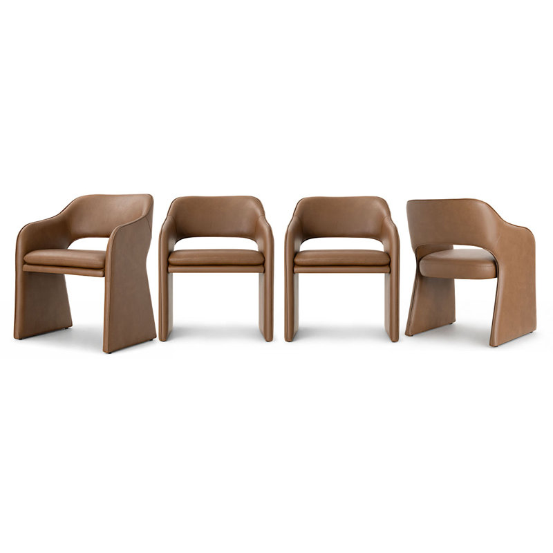 Ensemble de 4 fauteuils de salle à manger rembourrés en similicuir de 19 po (ensemble de 4), Brun