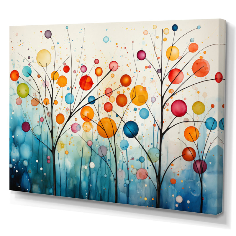 Teal Mid Century Retro Reflections - Abstract Midcentury Framed Wall Art, No Frame, Wrapped Canvas, 24" H x 32" W