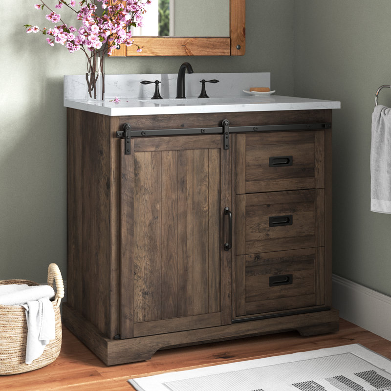 Ensemble de meuble-lavabo simple 36 po Cayden, Blanc de Carrare, Canella brun