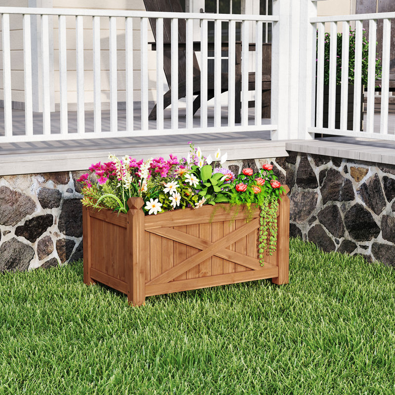 Wooden Raised Garden Bed Elevated Outdoor Planter Box w/ Drainage Holes for Patio, 15" H x 25" W x 16" D