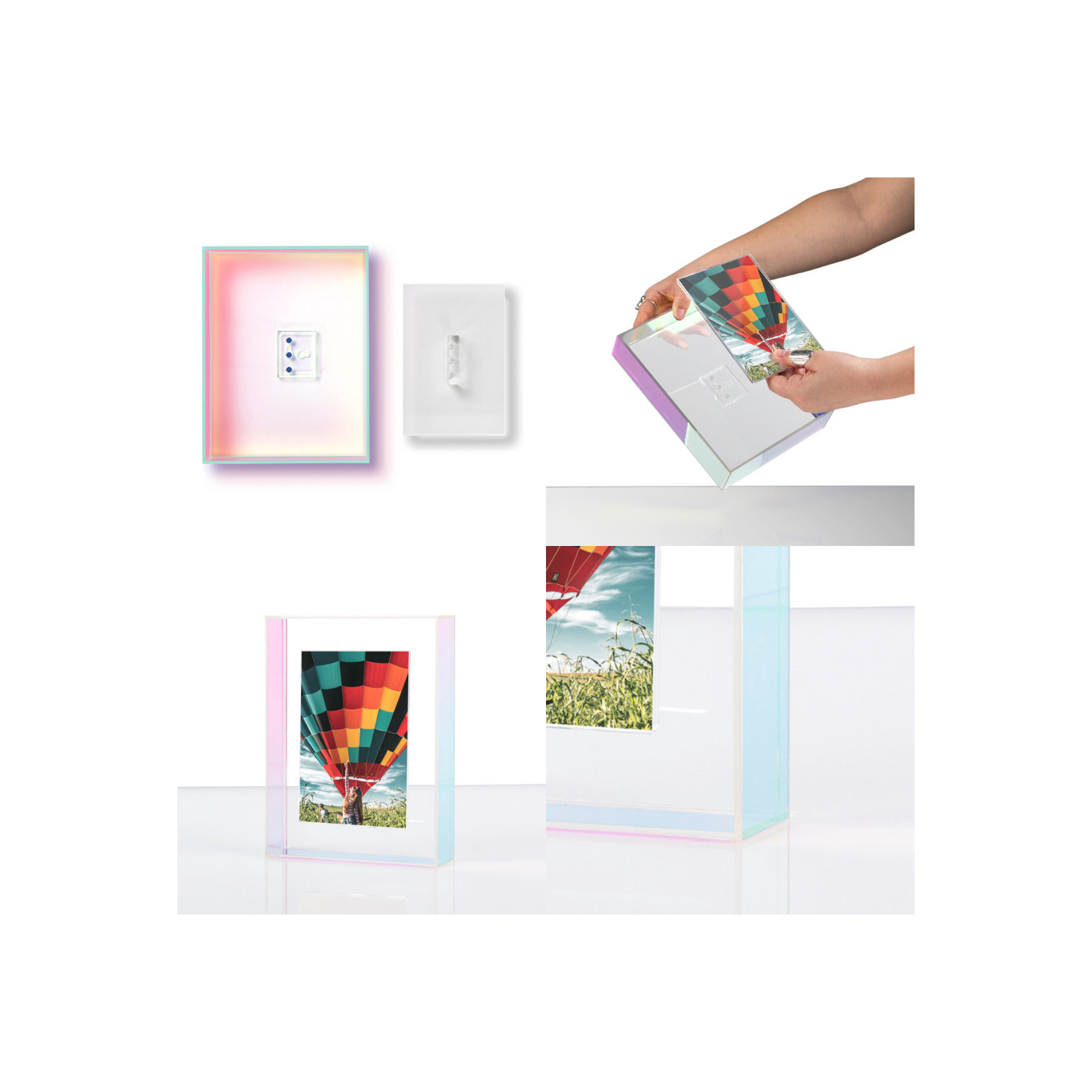 Float Frame for Tabletop or Wall with Magnetic Photo Holder, 5" x 7", Rainbow