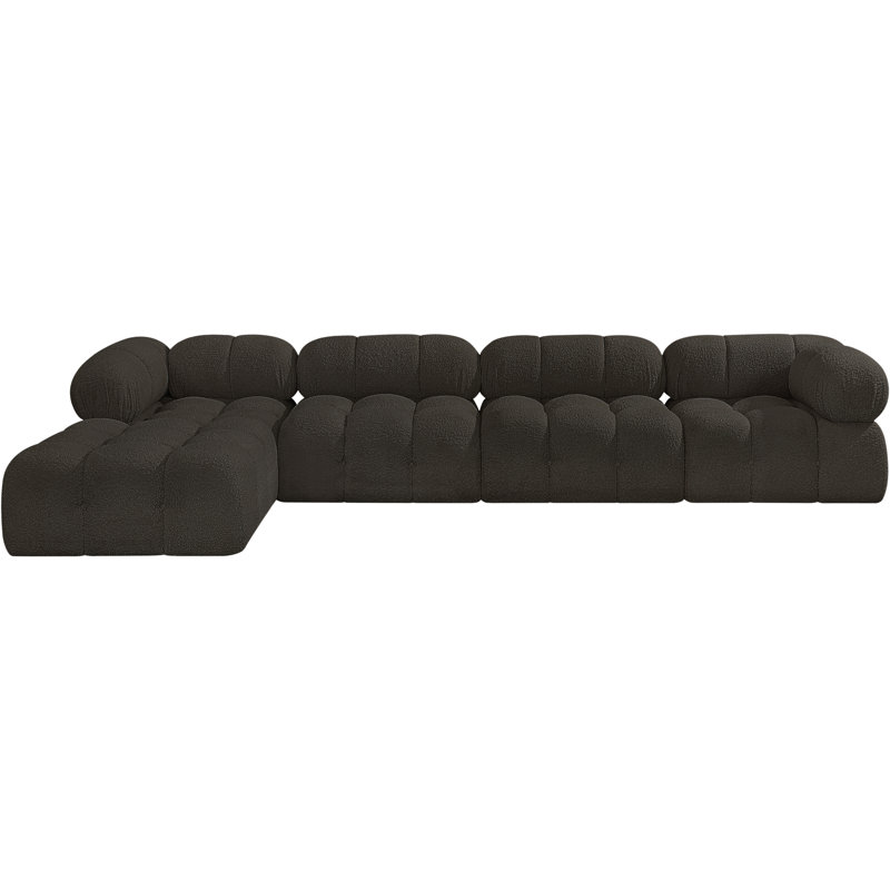 Ames Upholstered Sofa, Brown Boucle Fabric, 2 Armless, 2 Corner, 1 Ottoman
