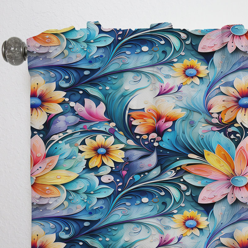 Rideau à motif floral motif cachemire Watercolor Delight II - 1 panneau, L 52 po x L 95 po