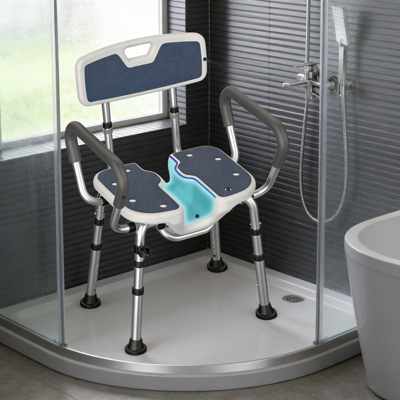 U Shape Shower Chair Heavy Duty 450Lb Capacity Adjustable Height Padded Armrests