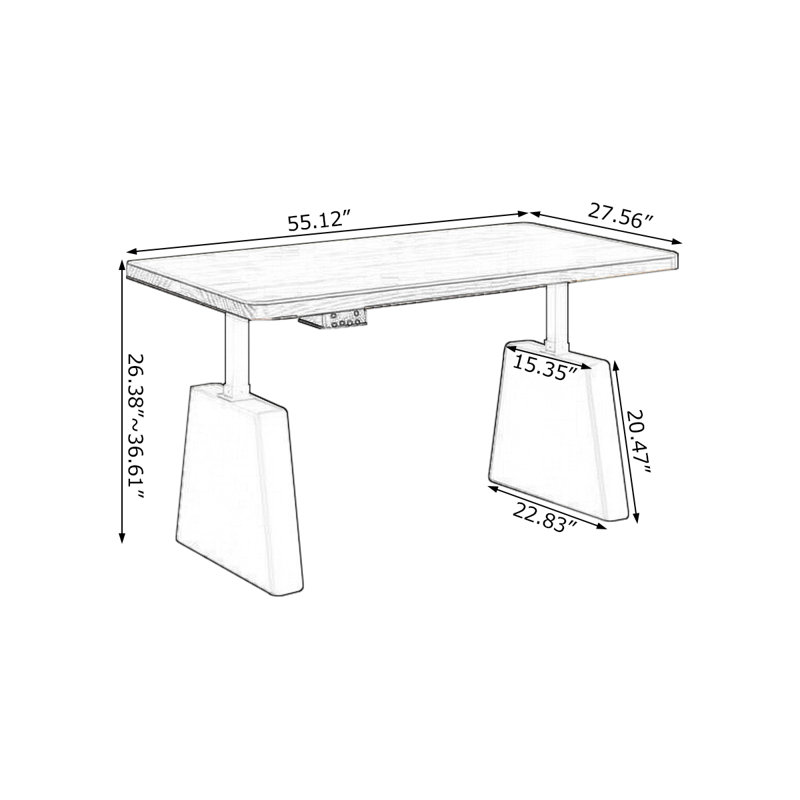 Bureau rectangulaire en bois massif Burlywood + blanc, H 36,61 po x l 55,12 po x P 27,56 po