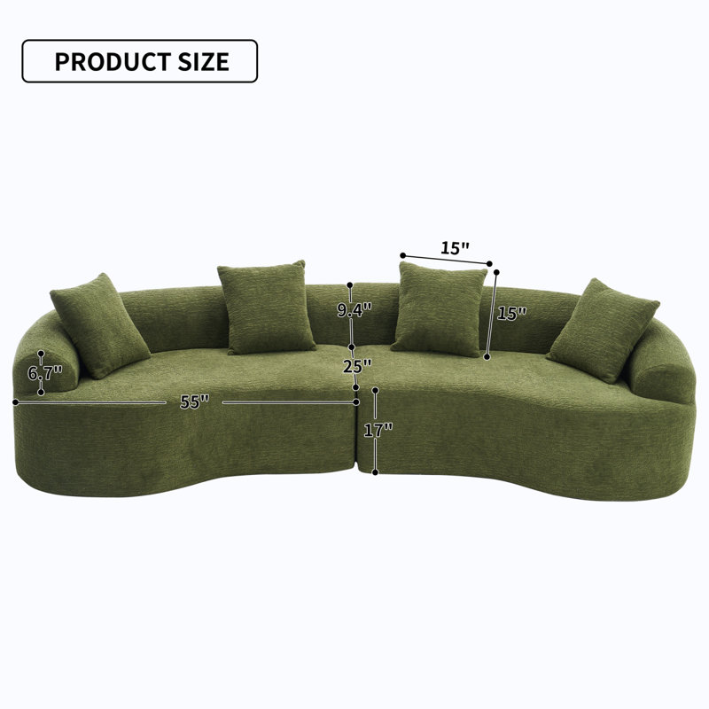 Full Compression Sponge Sofa Curved Modular Sectional Sleeper Couch, High-Density Chenille 800 lbs, Green