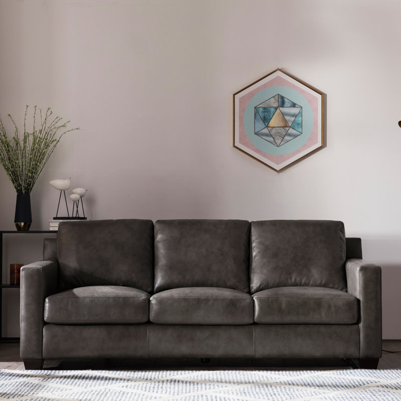 Canapé en cuir 83,5 po Coveale, Cuir véritable gris anthracite Sidekick