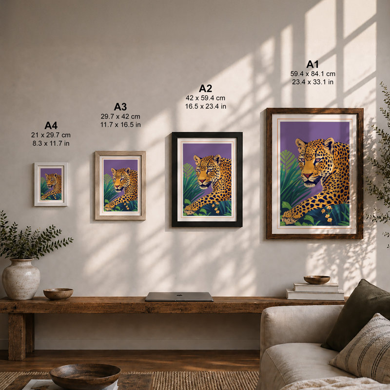 Golden Leopard Art Deco - Framed Print, Walnut, A4 - 29.7 x 21.0 cm