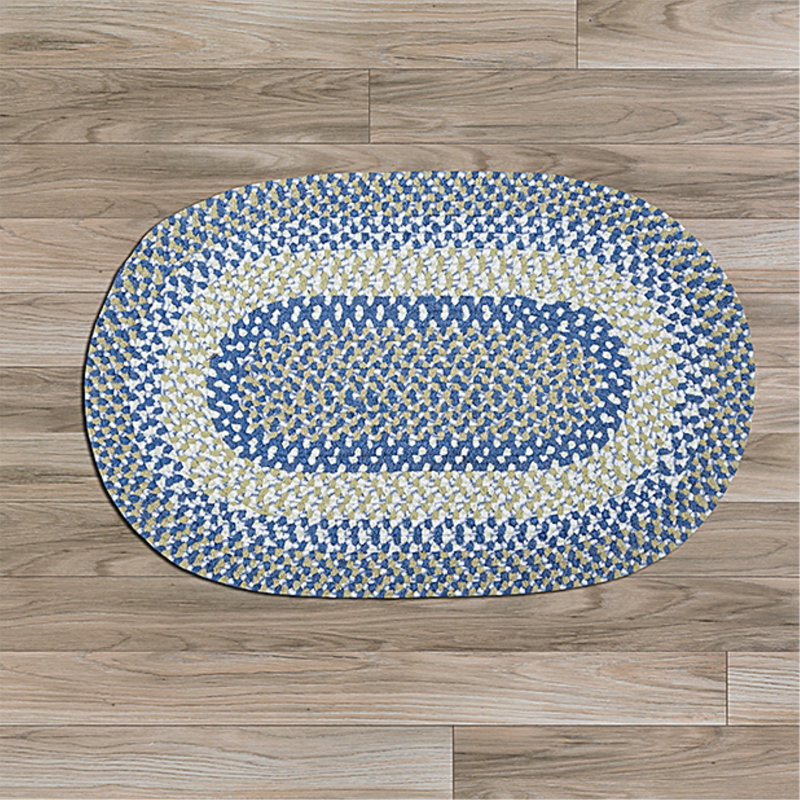 Tapis géométrique tressé à la main bleu / vert Launcelot, Rond 5 pi