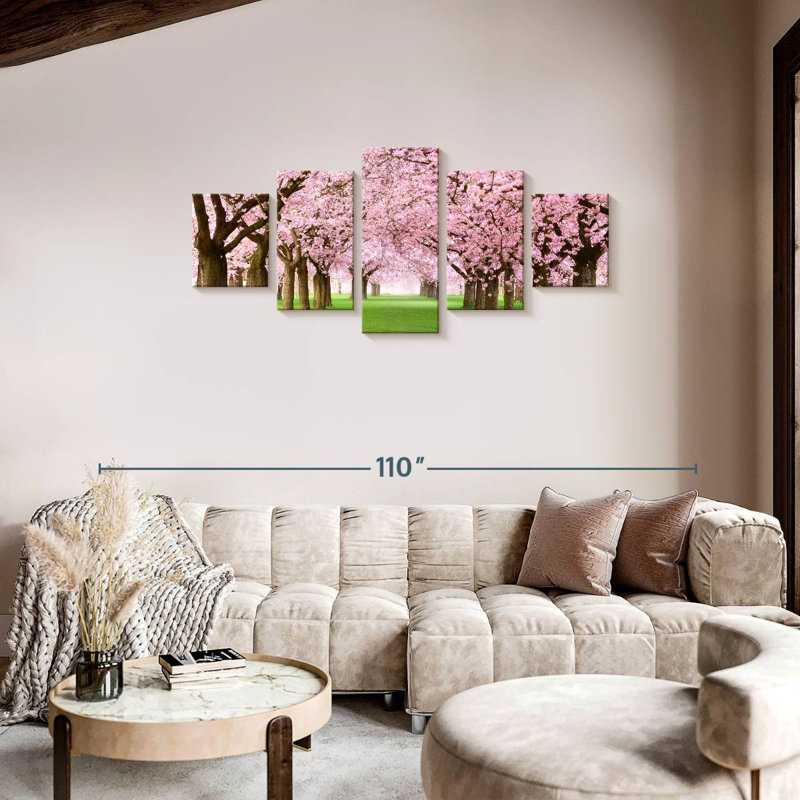 Cerisier en fleurs, H 34 po x l 74 po