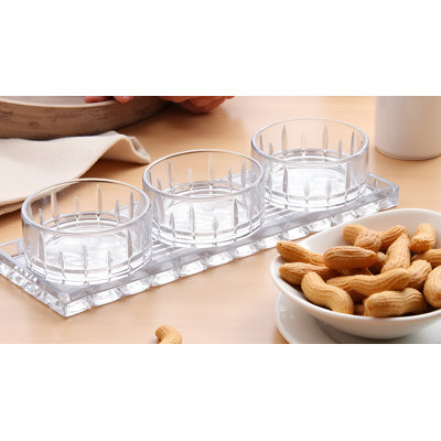 Lorren Home Trends Crystal Clear Glass Serving Set With 4 Bowls And Tray, 13 X 4.5 Inch Rectangular Tray, 4 Inch Round Bowls, Perfect For Nuts, Snacks, Dips, Condiments