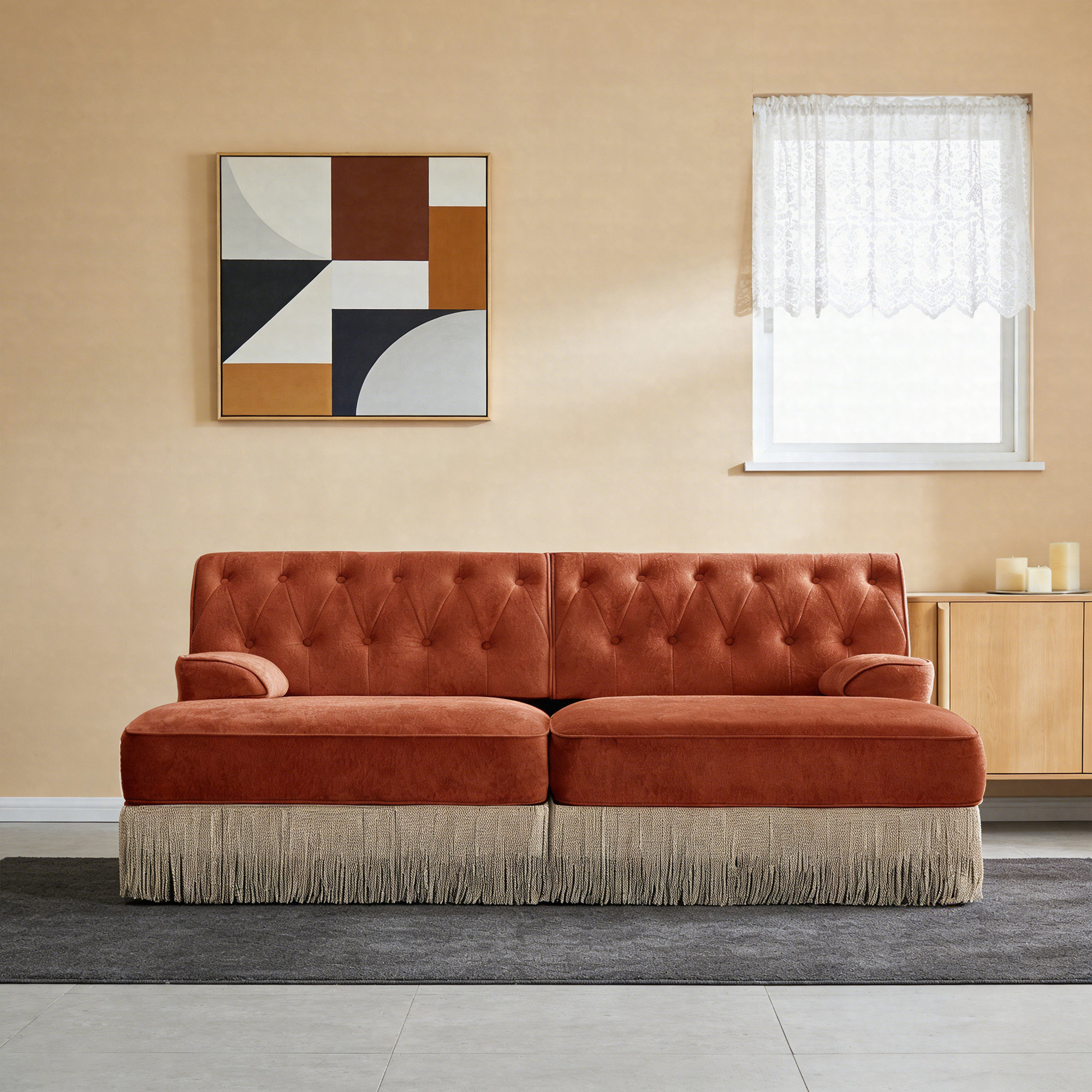 Latitude Run® Velvet Chesterfield Sofa With 2 Ottoman, Button Tufted ...