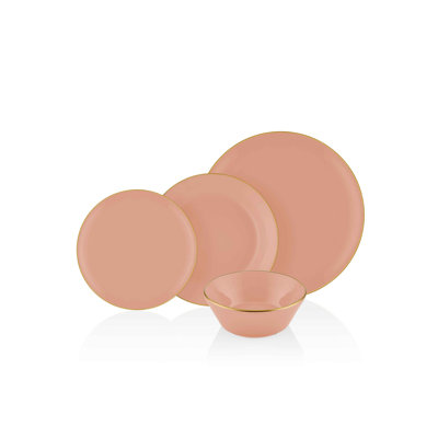 Elegant 24-Piece Dinner Set, Salmon Color, 100% Ceramic | Includes 6 Service Plates (9.8 in), 6 Plates (7.9 in), 6 Bowls (5.5 in), 6 Dessert Plates (7.5 in) | Dishwasher Safe, Perfect for Family Dinners & Entertaining