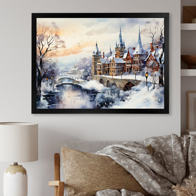 «Wonderful village Winter at Christmas II», art mural paysage d'hiver pour le salon