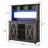 47"W Farmhouse Coffee Bar Cabinet with 3 Storage Hutch, Wine Bar Cabinet with LED Light, Kitchen Buffet Cabinet w/Sliding Barn Door & 10 Wine And Glass Racks for Kitchen Dining Room-24599725