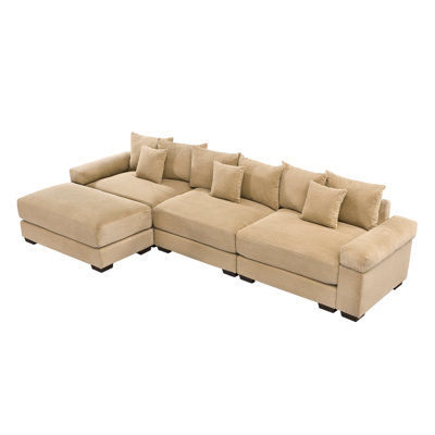 130" Wide L-Shaped Corduroy Sectional with Ottoman, 113" Seating Width