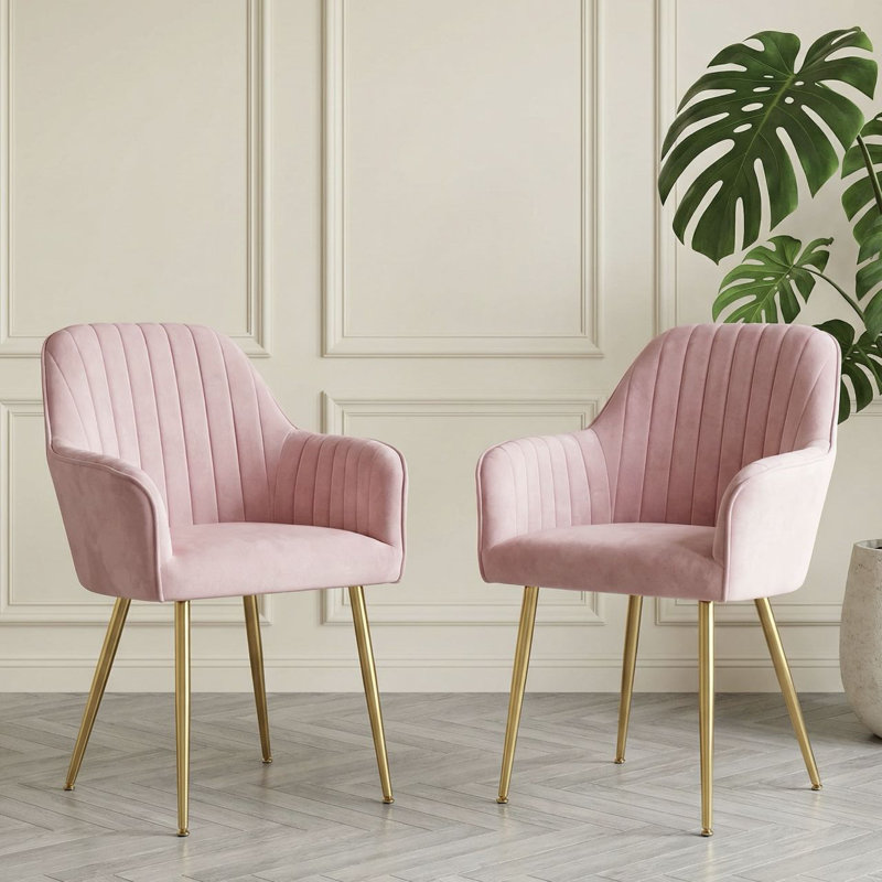 Fauteuil rembourré en velours Aisaiah, Velours rose / doré
