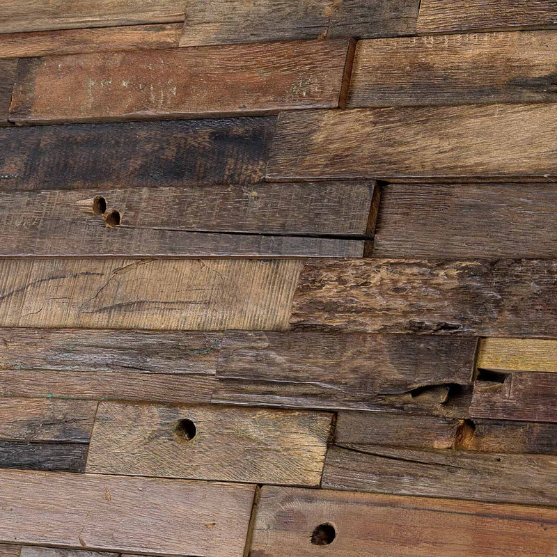 Driftwood 12x24 Textured Reclaimed Wood Mosaic Tile, Brownheart