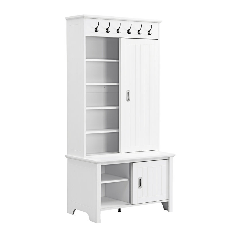 Armoire à chaussures en bois avec banc de rangement et tablettes pour les vestibules, Blanc
