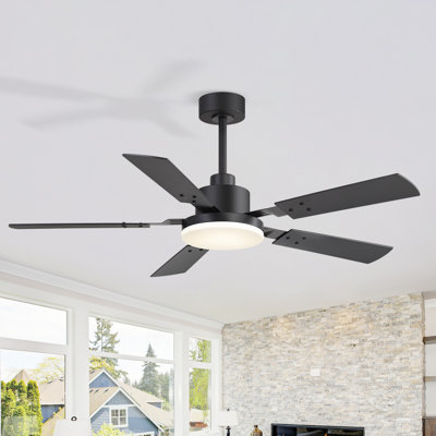 48'' Modern Black Ceiling Fan With LED Lights And Remote Control,6-Speed Reversible DC Motor