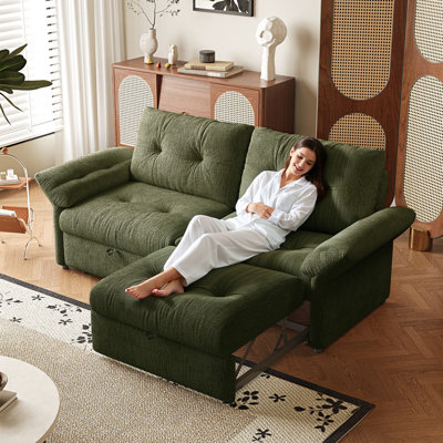 81.5'' Convertible Pull-Out Sofa Bed, 2-in-1 Chenille Sleeper Sofa with Solid Wood Frame, Wide Armrests, and High-Resilience Foam for Living Room, Apartment, and Guest Room